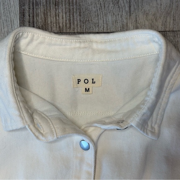 POL Button Up Shaket Jacket with Sequin Front Pockets Women’s Size M Off White - Picture 3 of 14